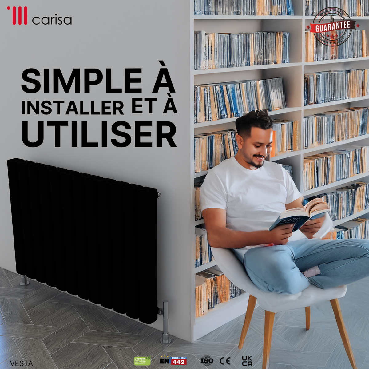 Carisa Vesta Radiateur en Aluminium Horizontal Design Moderne Gris foncé