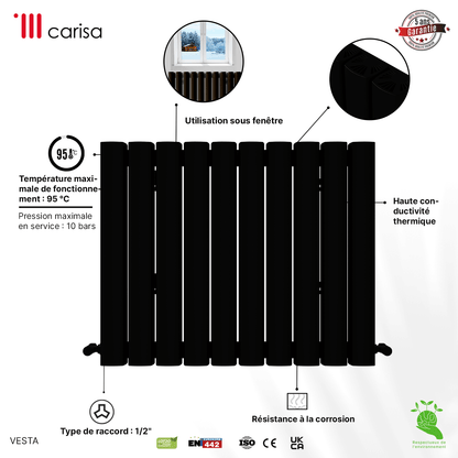 Carisa Vesta Radiateur en Aluminium Horizontal Design Moderne Noir