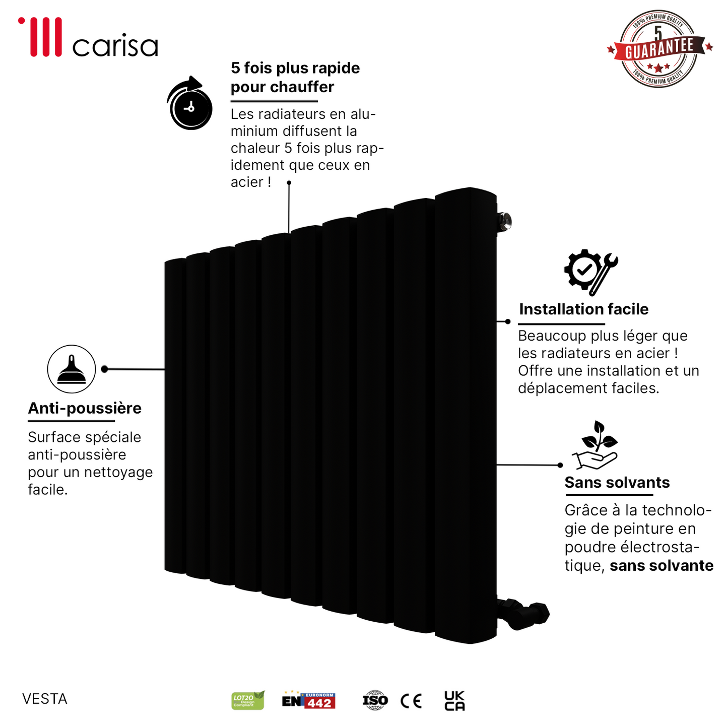 Carisa Vesta Radiateur en Aluminium Horizontal Design Moderne Noir