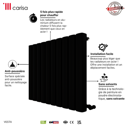 Carisa Vesta Radiateur en Aluminium Horizontal Design Moderne Noir
