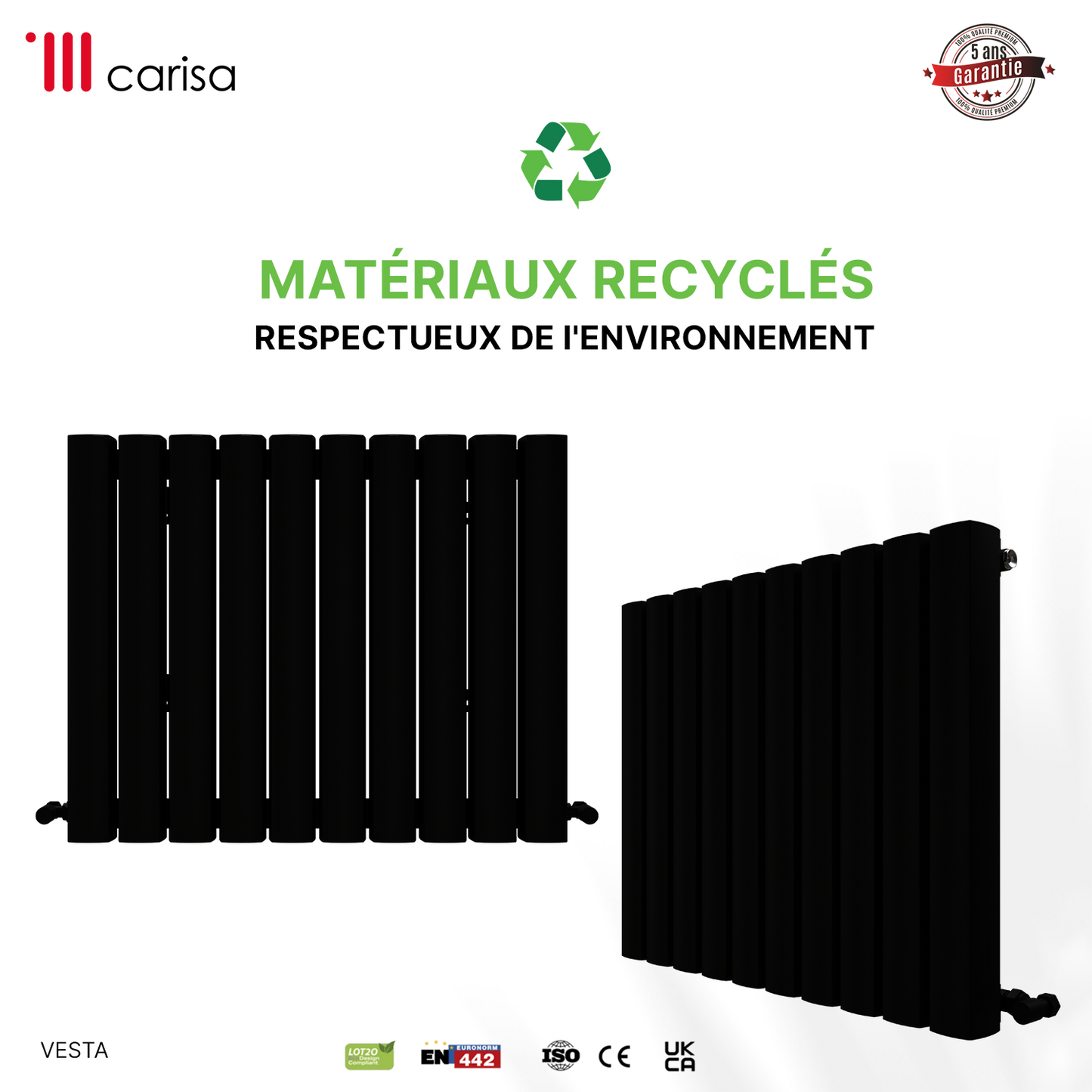 Carisa Vesta Radiateur en Aluminium Horizontal Design Moderne Noir