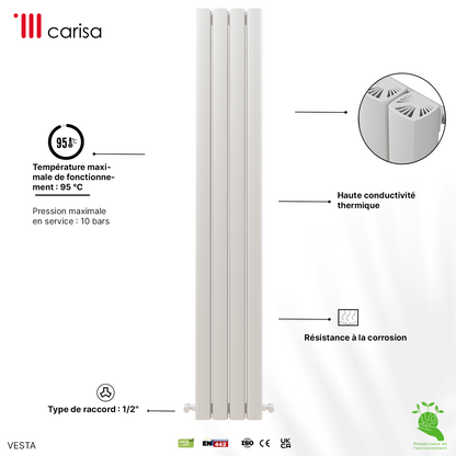 Carisa Vesta Radiateur en Aluminium Vertical Design Moderne Blanc