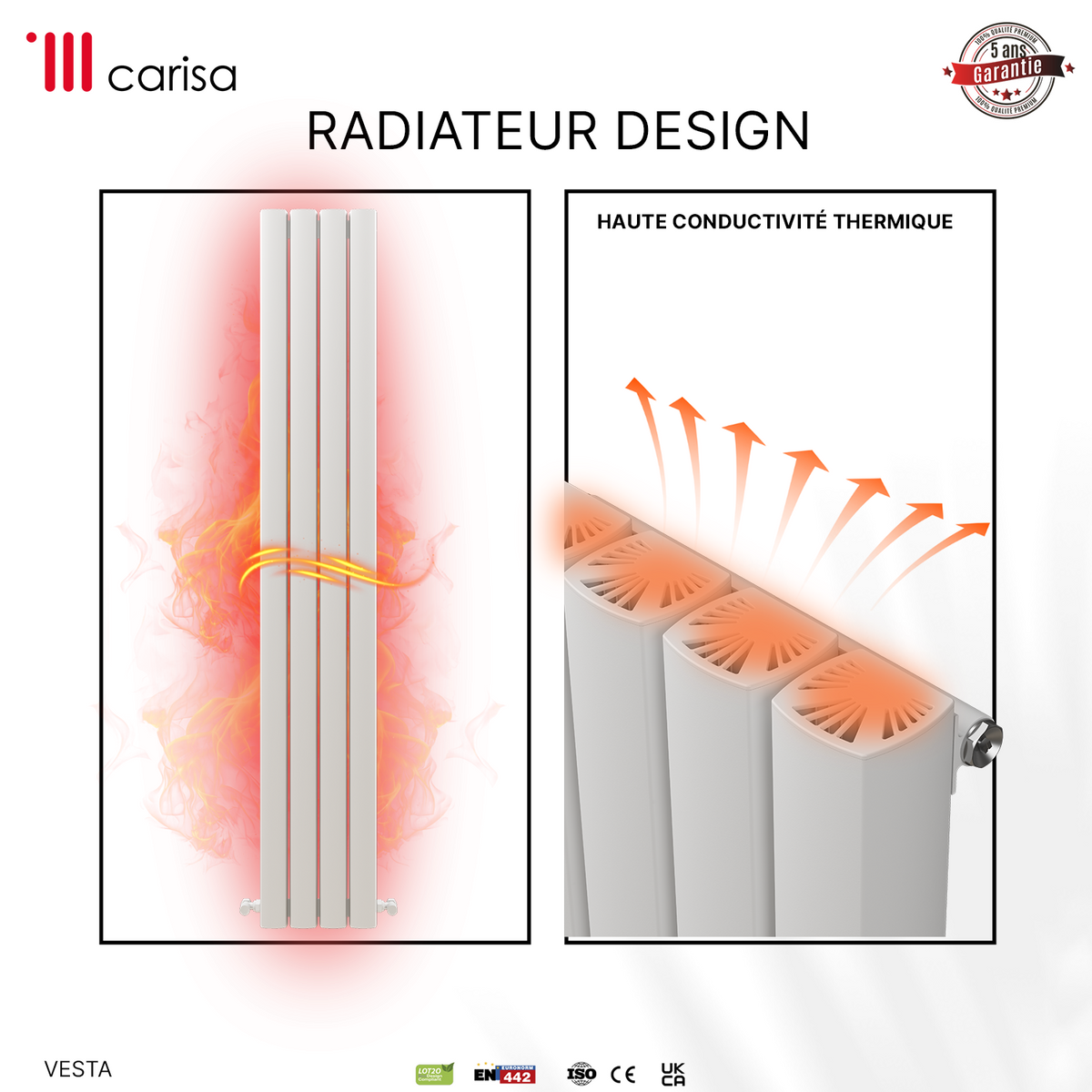 Carisa Vesta Radiateur en Aluminium Vertical Design Moderne Blanc