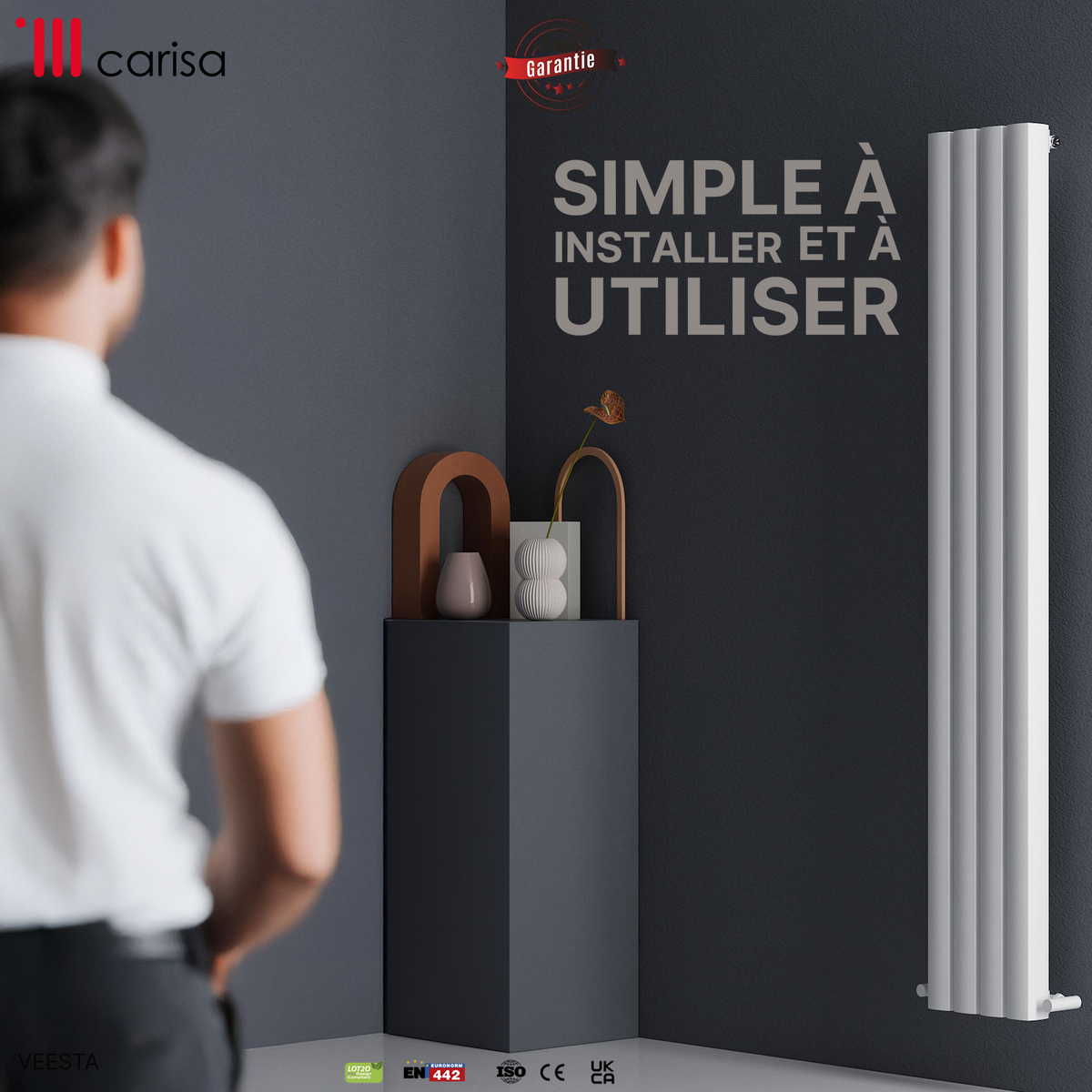 Carisa Vesta Radiateur en Aluminium Vertical Design Moderne Blanc