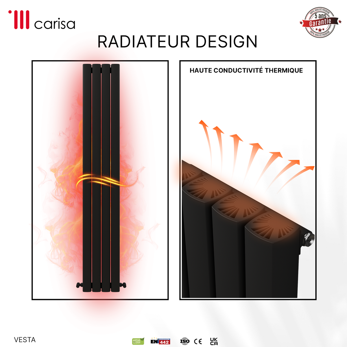 Carisa Vesta Radiateur en Aluminium Vertical Design Moderne Gris foncé