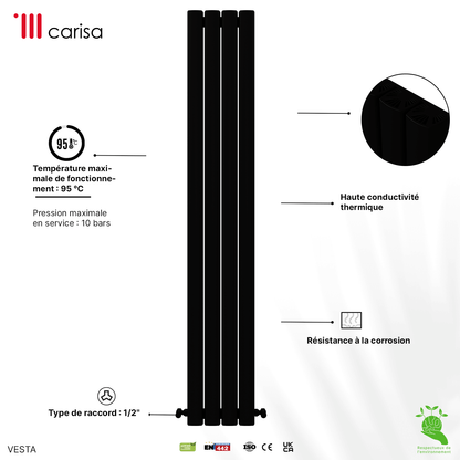 Carisa Vesta Radiateur en Aluminium Vertical Design Moderne Noir