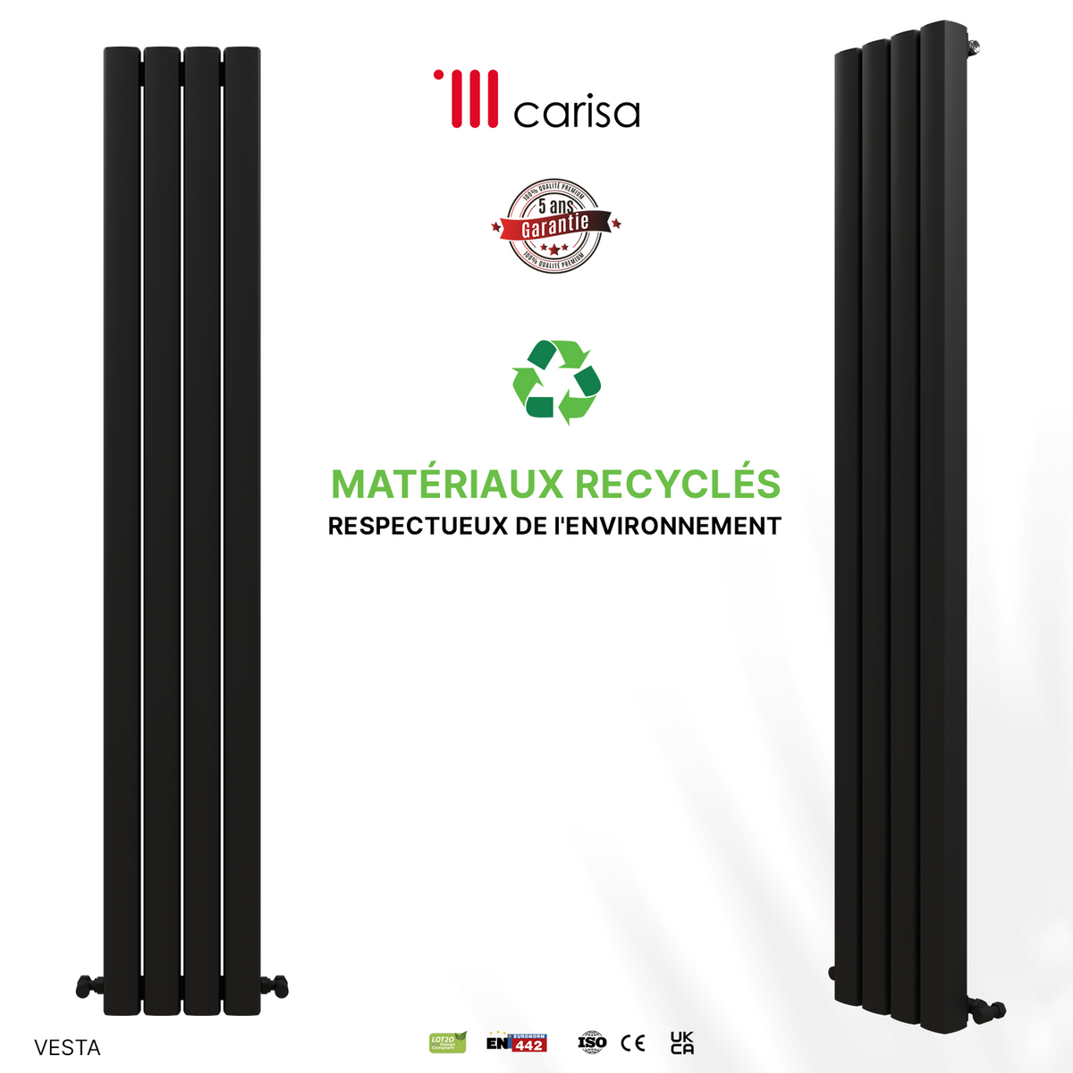 Carisa Vesta Radiateur en Aluminium Vertical Design Moderne Noir