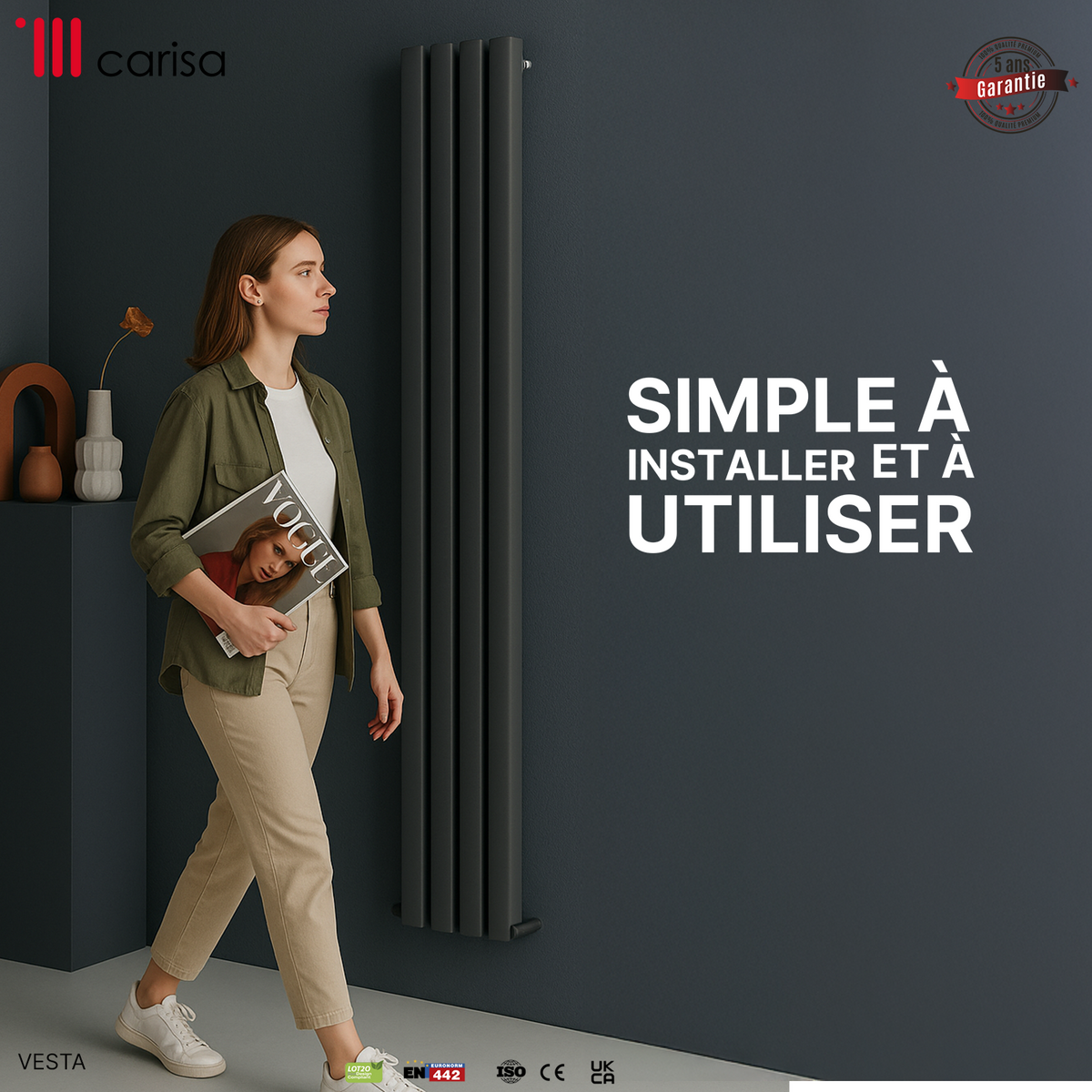 Carisa Vesta Radiateur en Aluminium Vertical Design Moderne Noir