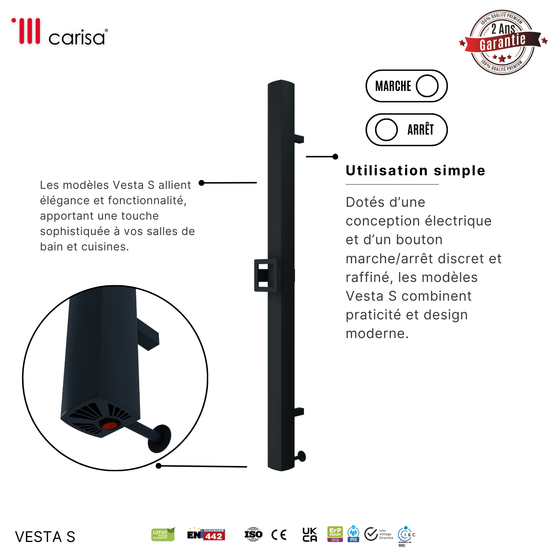 Carisa Vesta S Single Sèche-Serviette Électrique Design Moderne Anthracite