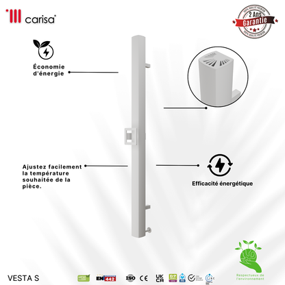 Carisa Vesta Single Sèche-Serviette Électrique Design Moderne Blanc