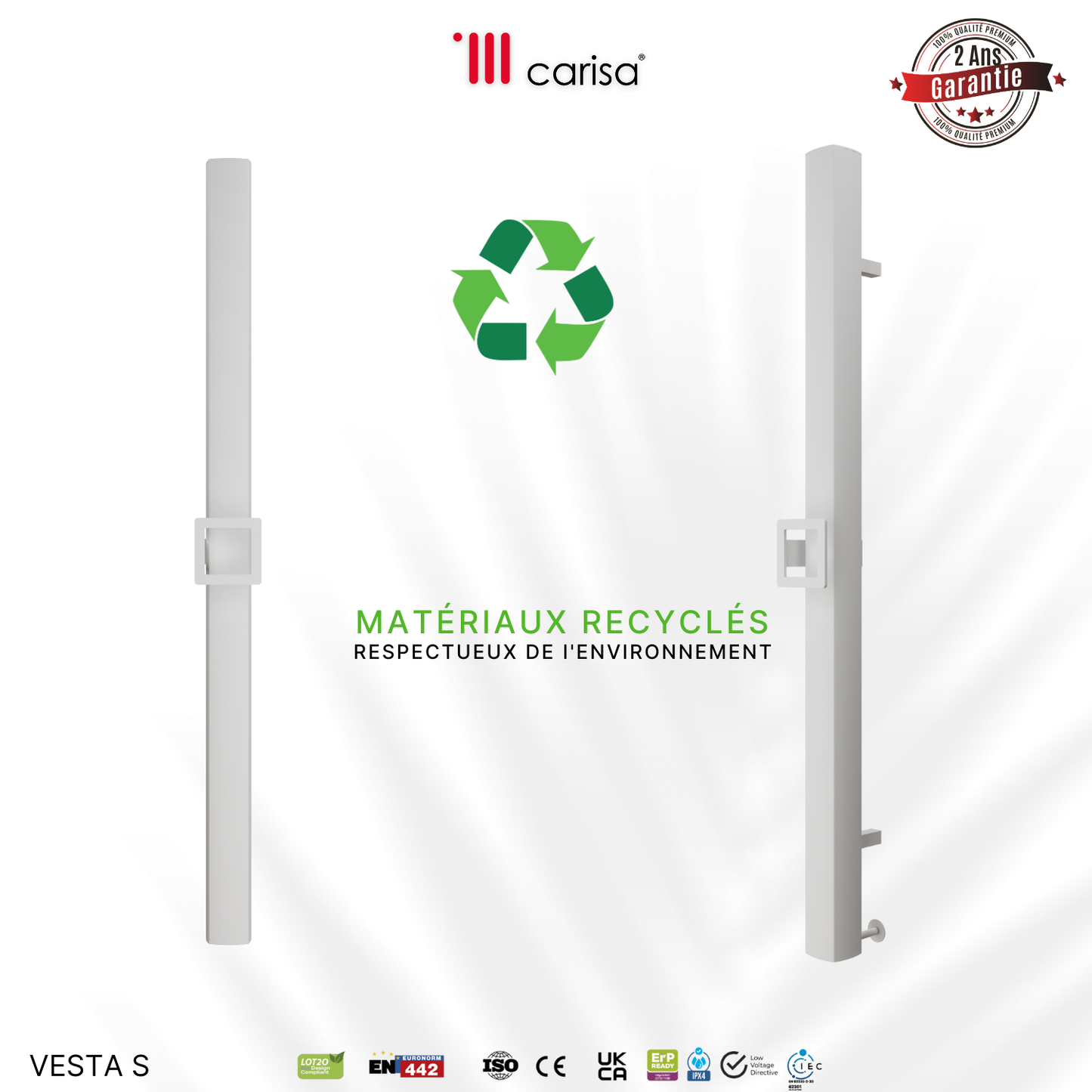 Carisa Vesta Single Sèche-Serviette Électrique Design Moderne Blanc