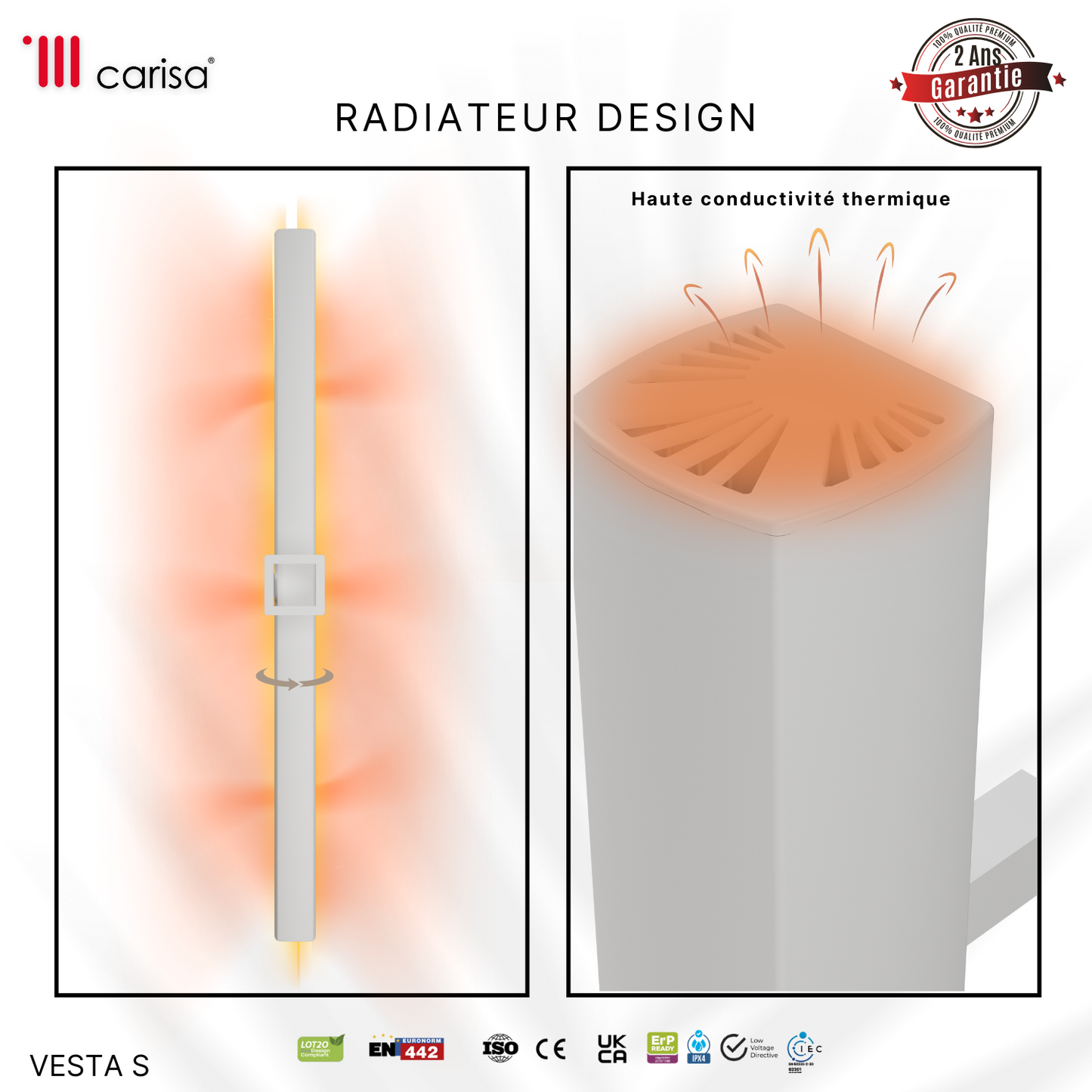 Carisa Vesta Single Sèche-Serviette Électrique Design Moderne Blanc