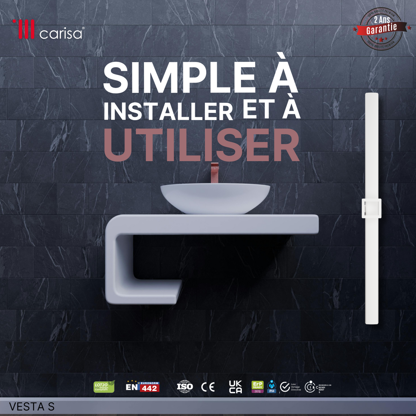 Carisa Vesta Single Sèche-Serviette Électrique Design Moderne Blanc