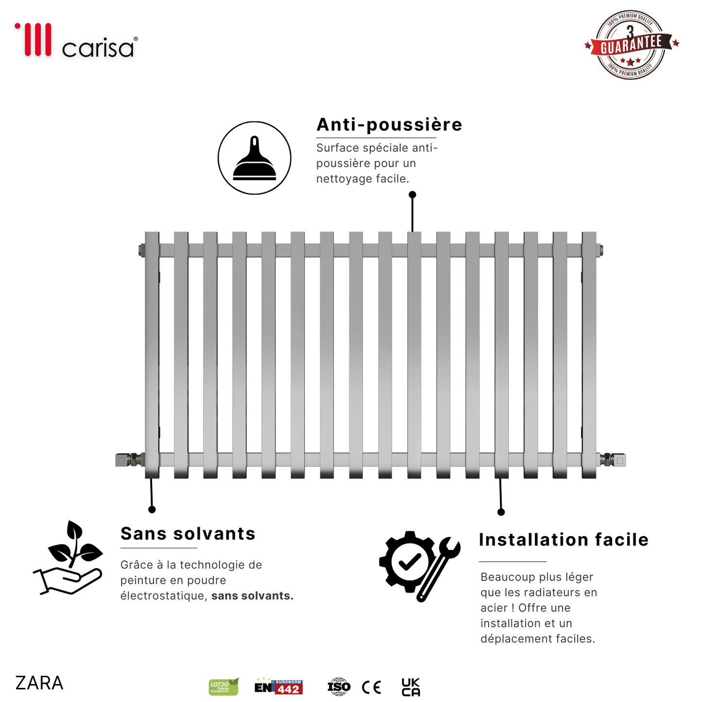 Carisa Zara Radiateur en Acier Horizontal Design Moderne Chromé