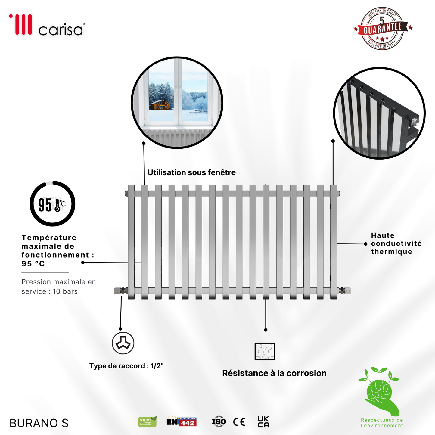 Carisa Zara Radiateur en Acier Horizontal Design Moderne Chromé