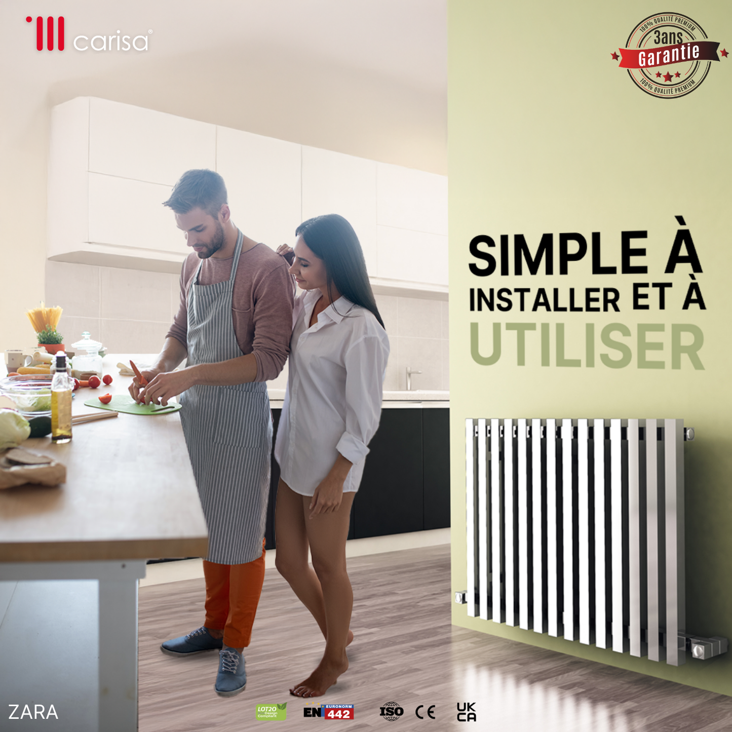 Carisa Zara Radiateur en Acier Horizontal Design Moderne Chromé