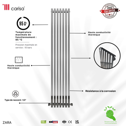 Carisa Zara Radiateur en Acier Vertical Design Moderne Chromé