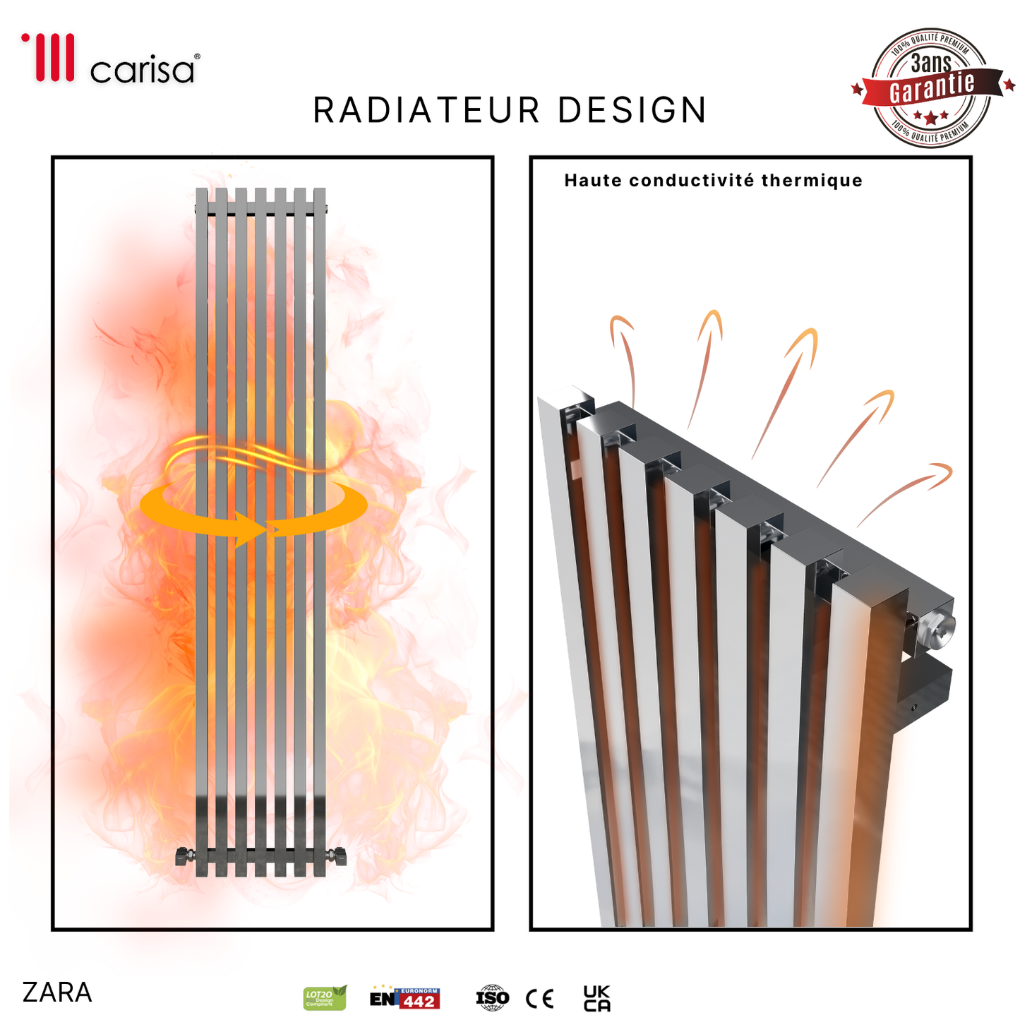 Carisa Zara Radiateur en Acier Vertical Design Moderne Chromé