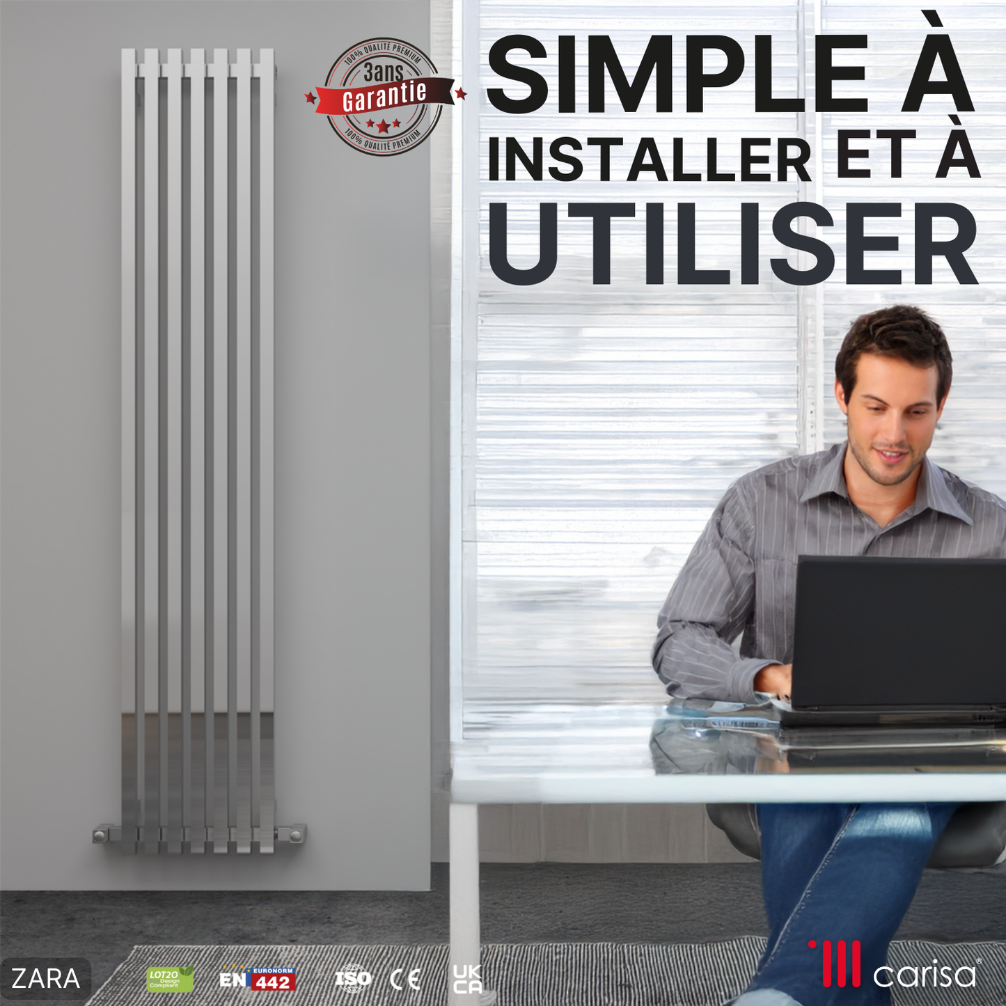 Carisa Zara Radiateur en Acier Vertical Design Moderne Chromé